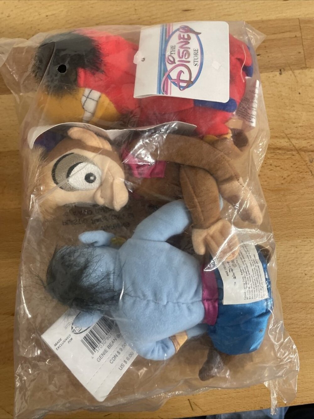 Disney Store Aladdin Mini Bean Bag Plush Set Abu, Iago, Genie NWT & Orig Bag